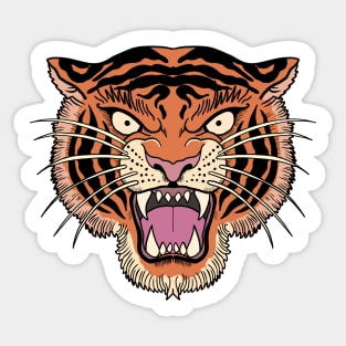 Traditional Tattoo Tiger Head With Open Mouth Sticker